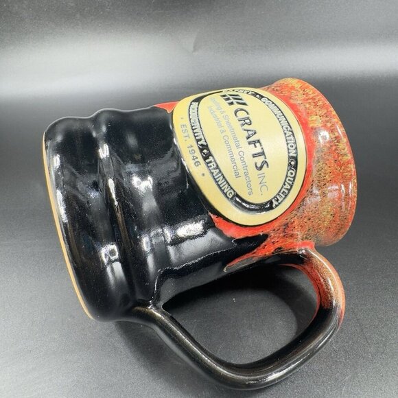 Deneen Pottery Production Training Crafts Coffee Mug Cup Red Black Drip Glaze - Picture 6 of 12